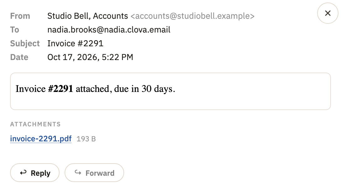 A message with a PDF under Attachments