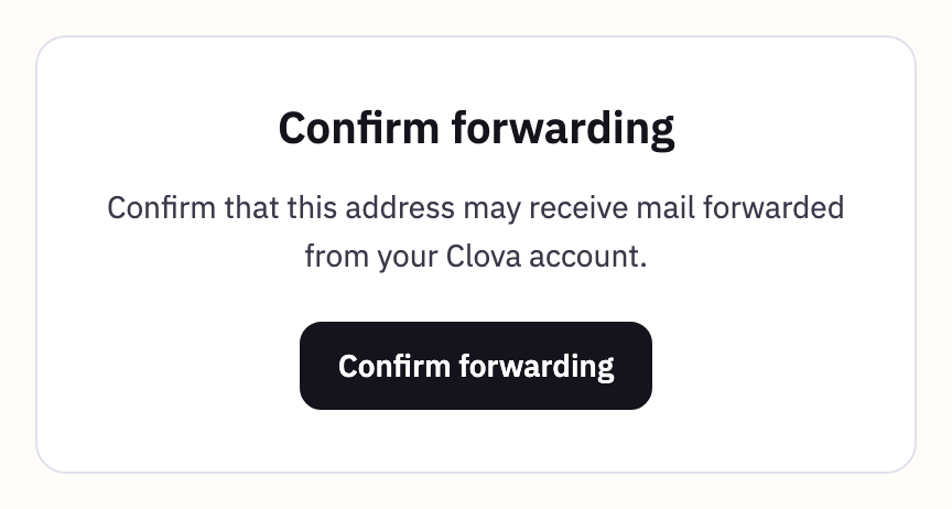 The Confirm forwarding page, with its button