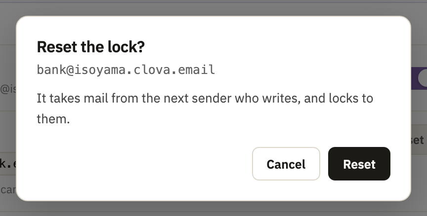 Reset the lock?, with Cancel and Reset