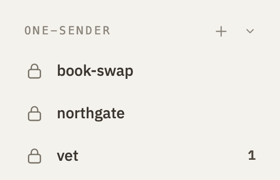 The One-sender section of the sidebar, with its + button