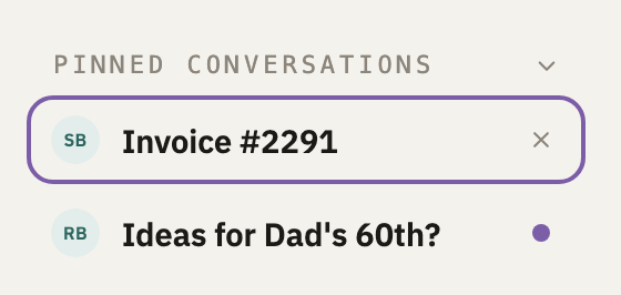 Pinned conversations, with two conversations