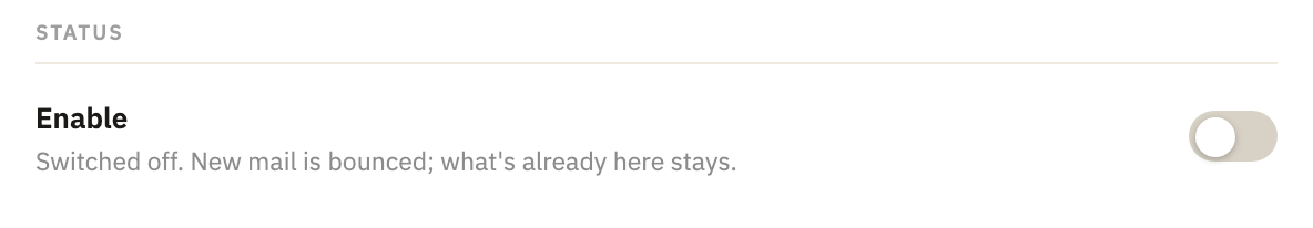 Status, with Enable switched off