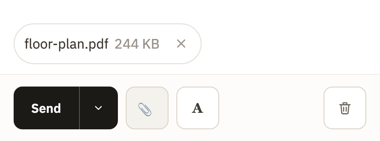 A message being written, with a file attached