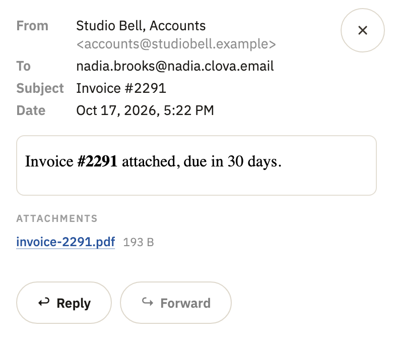 A message with a PDF under Attachments