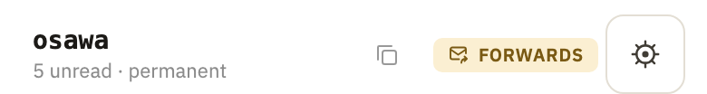 The inbox's header, with Forwards beside its address