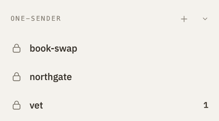 The One-sender section of the sidebar, with its + button