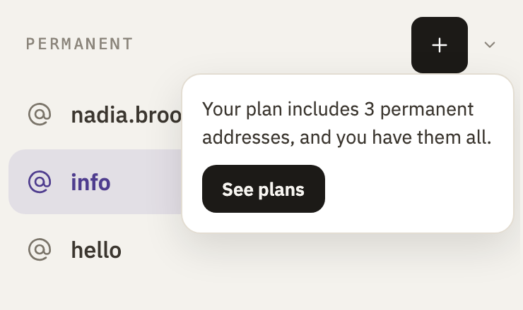 Your plan includes 3 permanent addresses, and you have them all, with See plans
