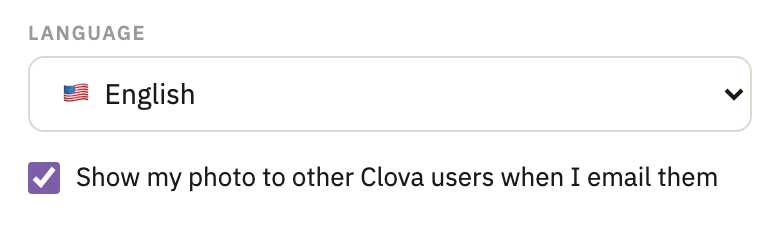Language, and under it Show my photo to other Clova users when I email them, ticked
