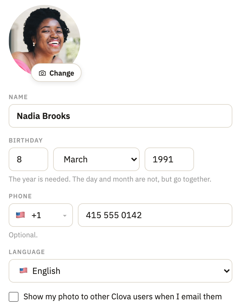 The profile, with Language outlined