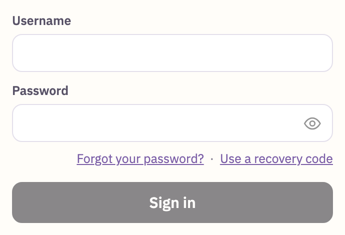 The sign-in page, with Use a recovery code under the password