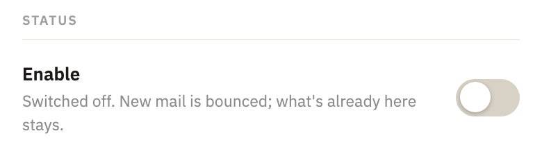 Status, with Enable switched off