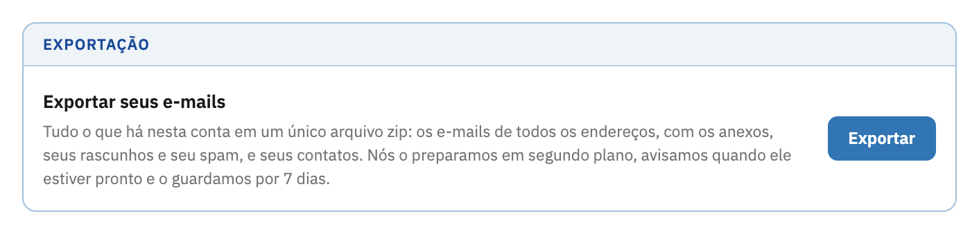 O quadro Exportação, com o botão Exportar