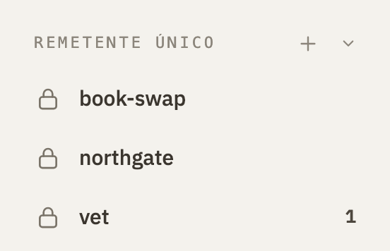 A seção Remetente único da barra lateral, com o botão +