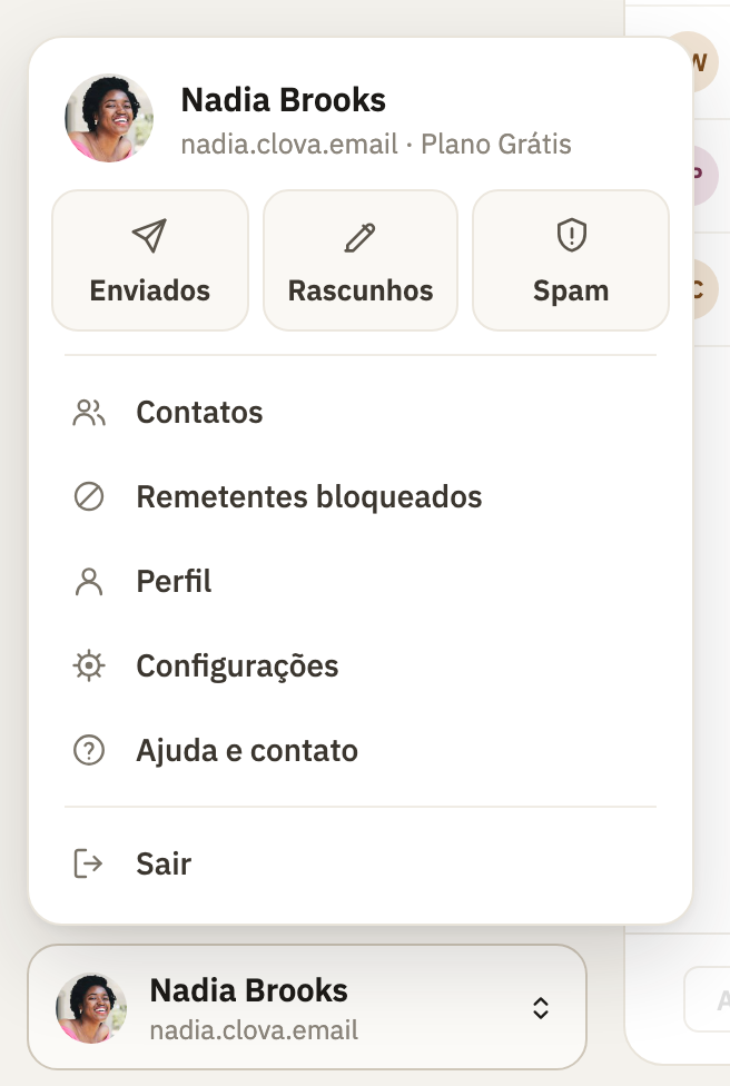 O menu da conta, com Spam ao lado de Enviados e Rascunhos