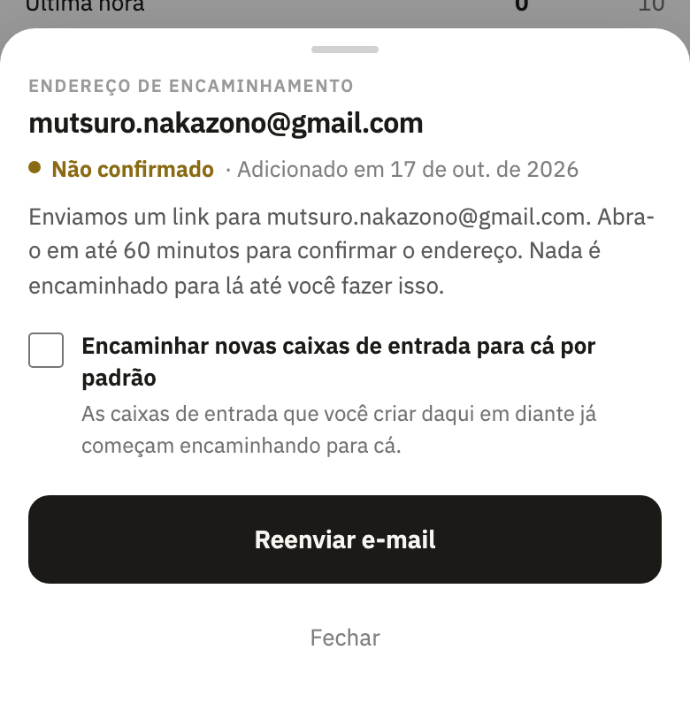 A janela do endereço: Não confirmado, com Reenviar e-mail