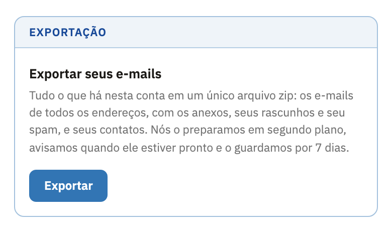 O quadro Exportação, com o botão Exportar
