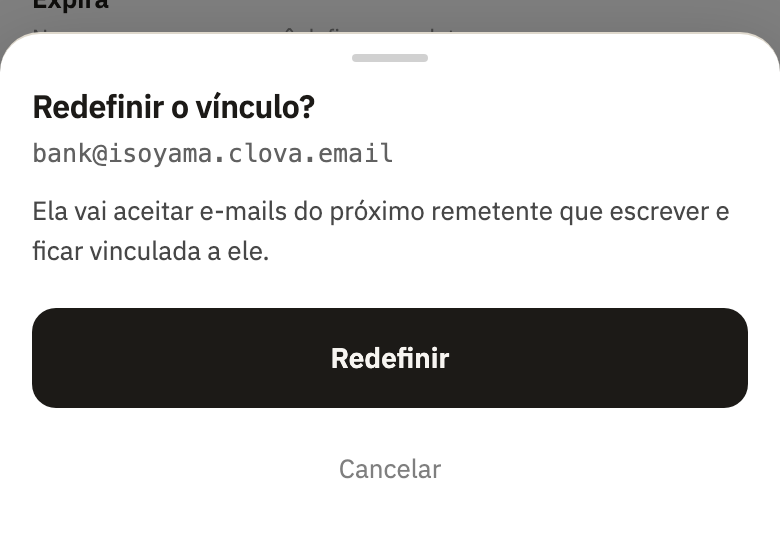 Redefinir o vínculo?, com Cancelar e Redefinir