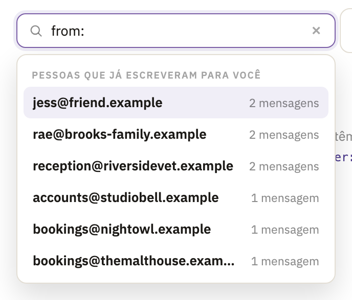from: digitado no campo, e abaixo as pessoas que já escreveram para você