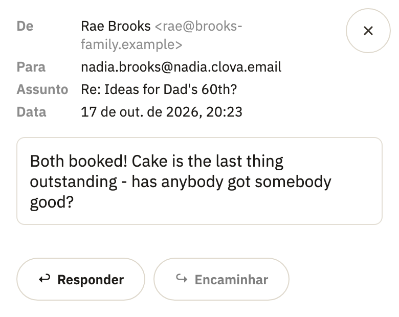 Uma mensagem aberta, com Responder e Encaminhar abaixo dela